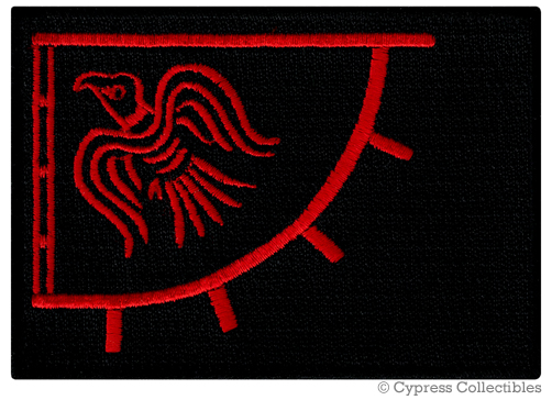 viking flag with red and white stripes and a bird